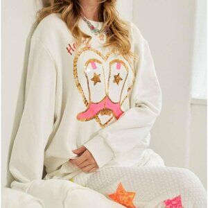 Cowgirl Rope Print With Sequin Boots Sweater